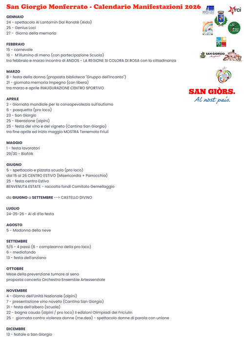Programma manifestazioni 2026
